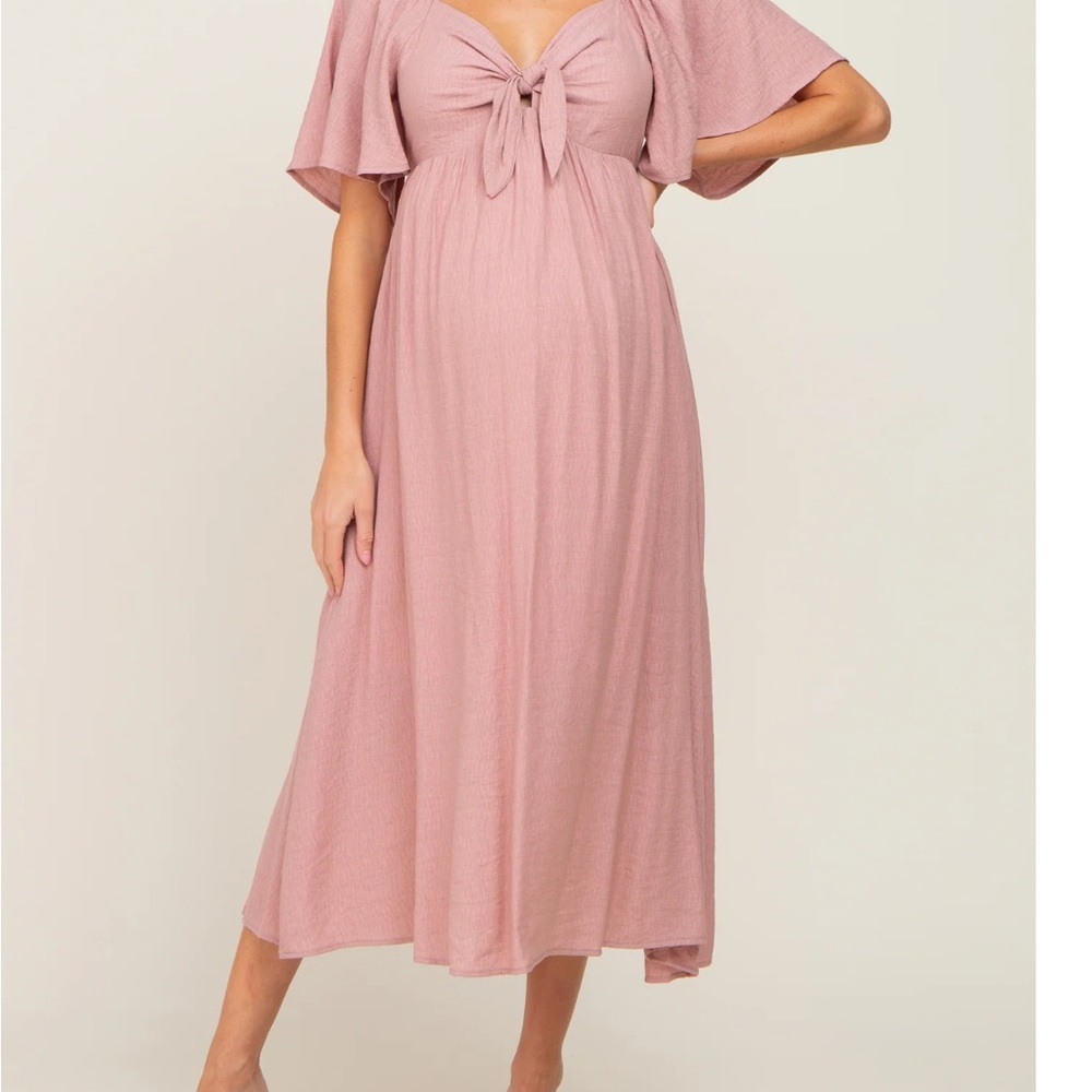 Pink Blush Pink Maternity Midi Dress